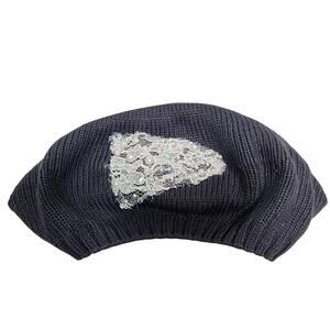 Charcoal Grey Maurice's Beret style Beanie Hat with Sequin Accent